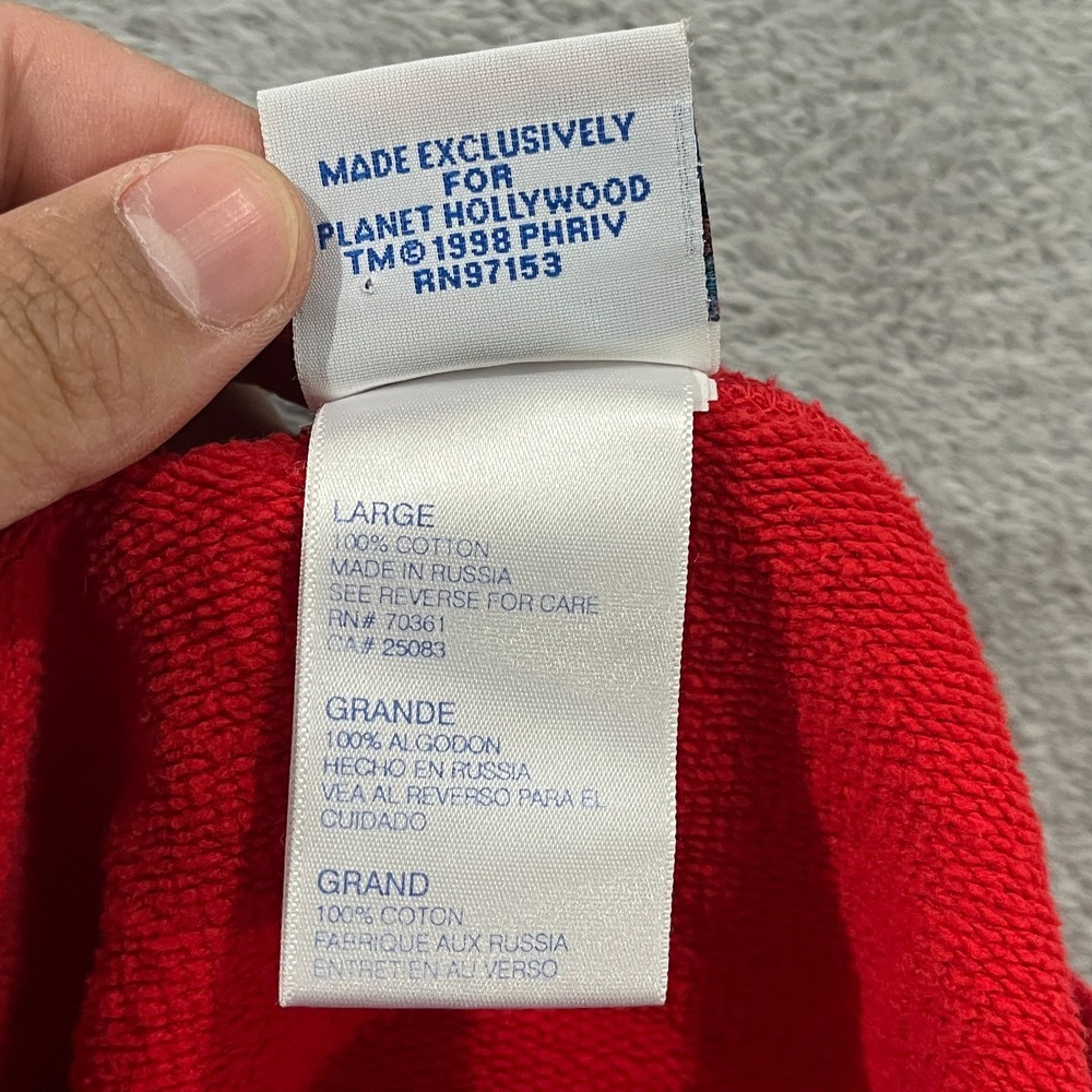 Vintage 1998 Planet Hollywood Sweatshirt Mens Large Red Crew Neck Spellout Logo - Picture 5 of 9